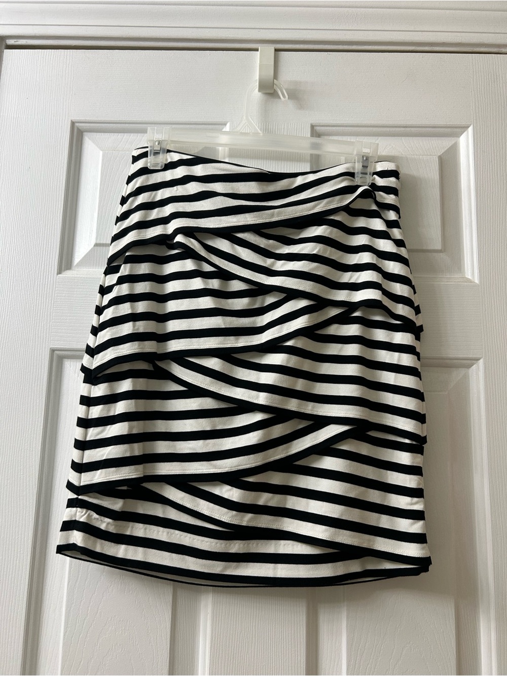 WHBM Black & White Striped Ruffle Layer Skirt